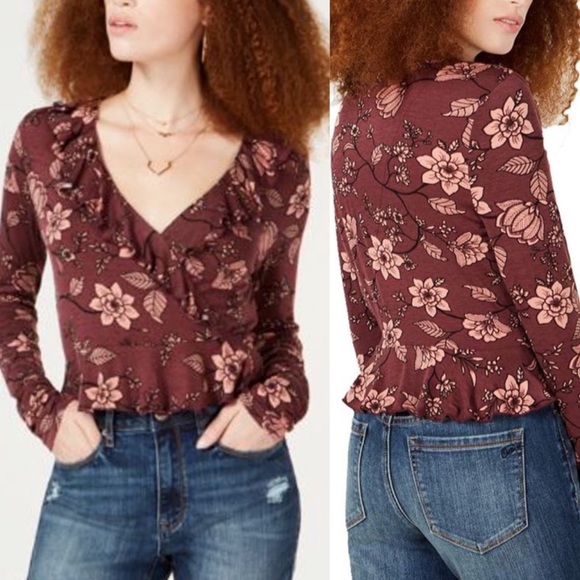 American Rag Tops - AMERICAN Rag Juniors Floral-Print Ruffled Wine
